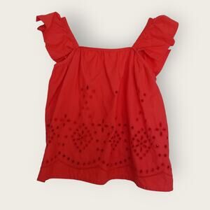Zara Shirt Girls 6 Orange Top Eyelet Floral Sleeveless Preppy Casual Wear Core